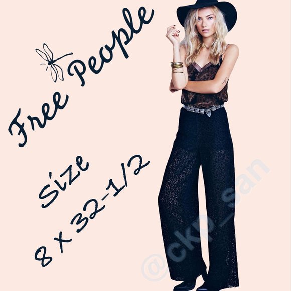 NWT Free People Briana Velvet Lace Wide Leg PantsSz 8